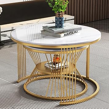 Round Nesting Table, Removable Set of 2 Coffee Tables, Round Wood Coffee Tables Stacking Accent Cocktail Tables End Side Table B,(70x45)+(50x40) cm