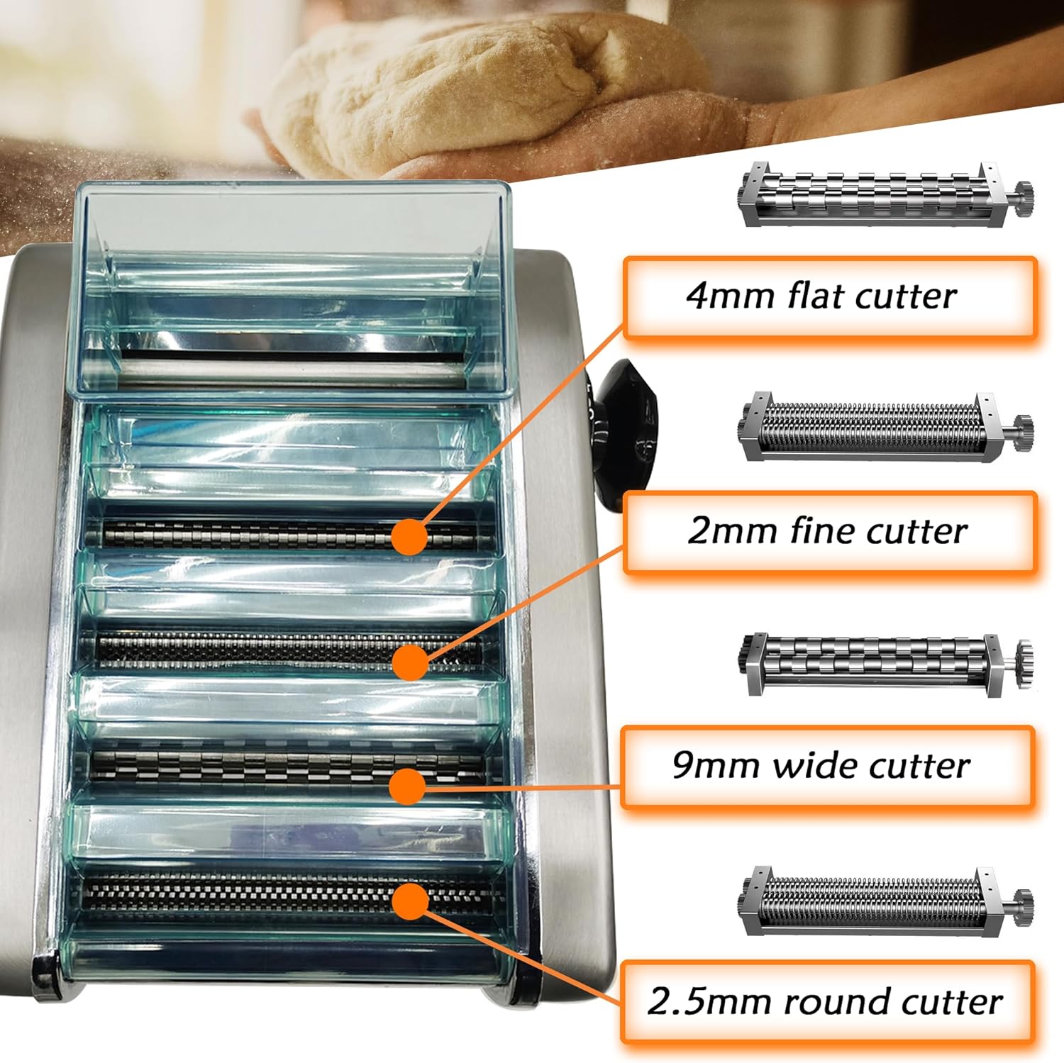 Electric Pasta Maker stainless steel Fresh Pasta Dough Roller Electric Automatic Noodle Machine with 4 Adjustable Thickness Settings Dumpling Wrapper Multifunctional Noodles Maker 110V