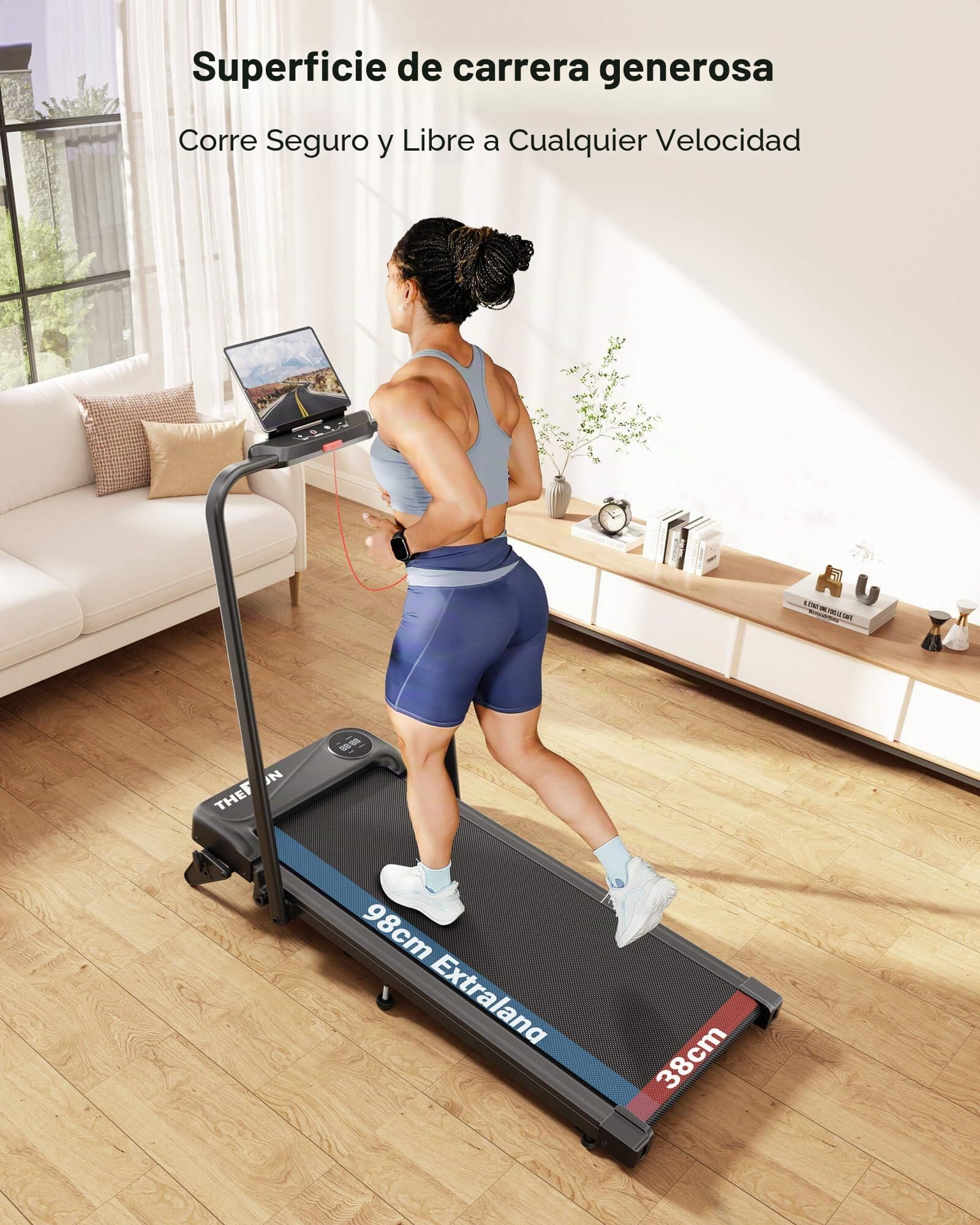 THERUN Cinta de Correr Plegable, Walking Pad Silencioso hasta 10 km/h, con Barra de Apoyo y Pantalla LED, Doble Amortiguación, Sin Montaje - para Escritorio, Hogar y Oficina