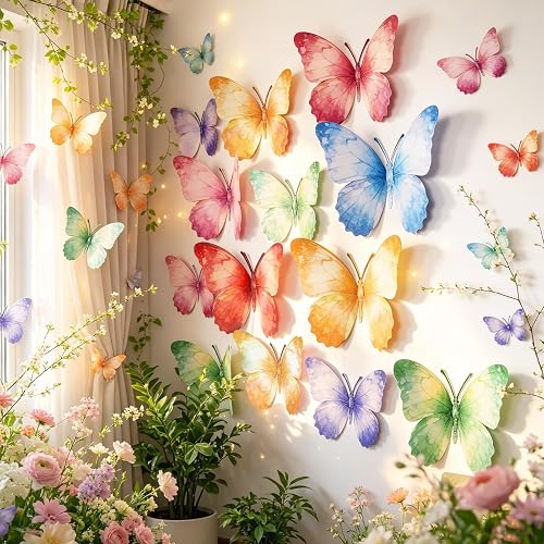 OBBOLO 24 Pcs Large Butterfly Decorations, 3D Hanging Butterfly Decorations,