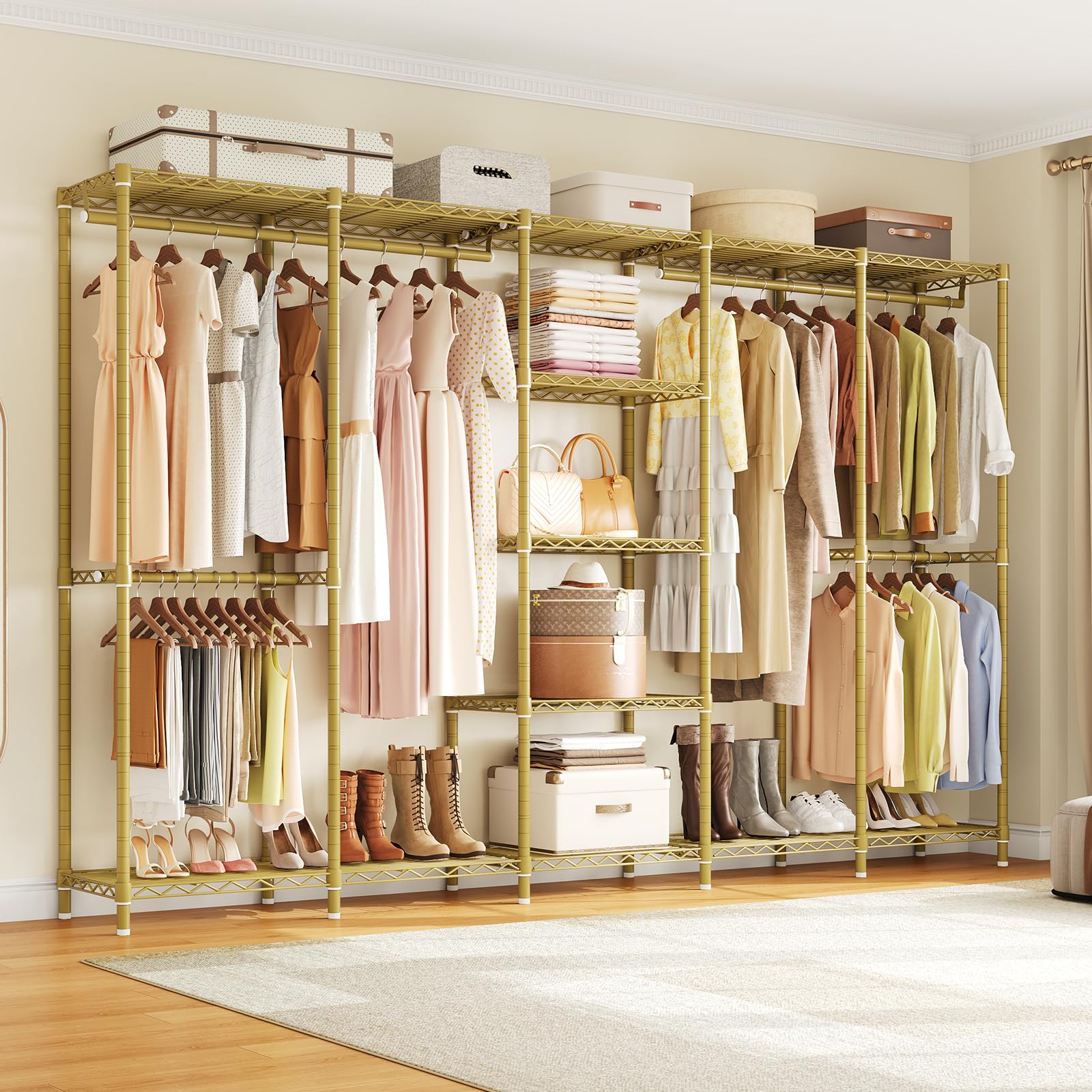 ONBRILL F5 Heavy Duty Clothes Rack Freestanding Modular Closet System Gold