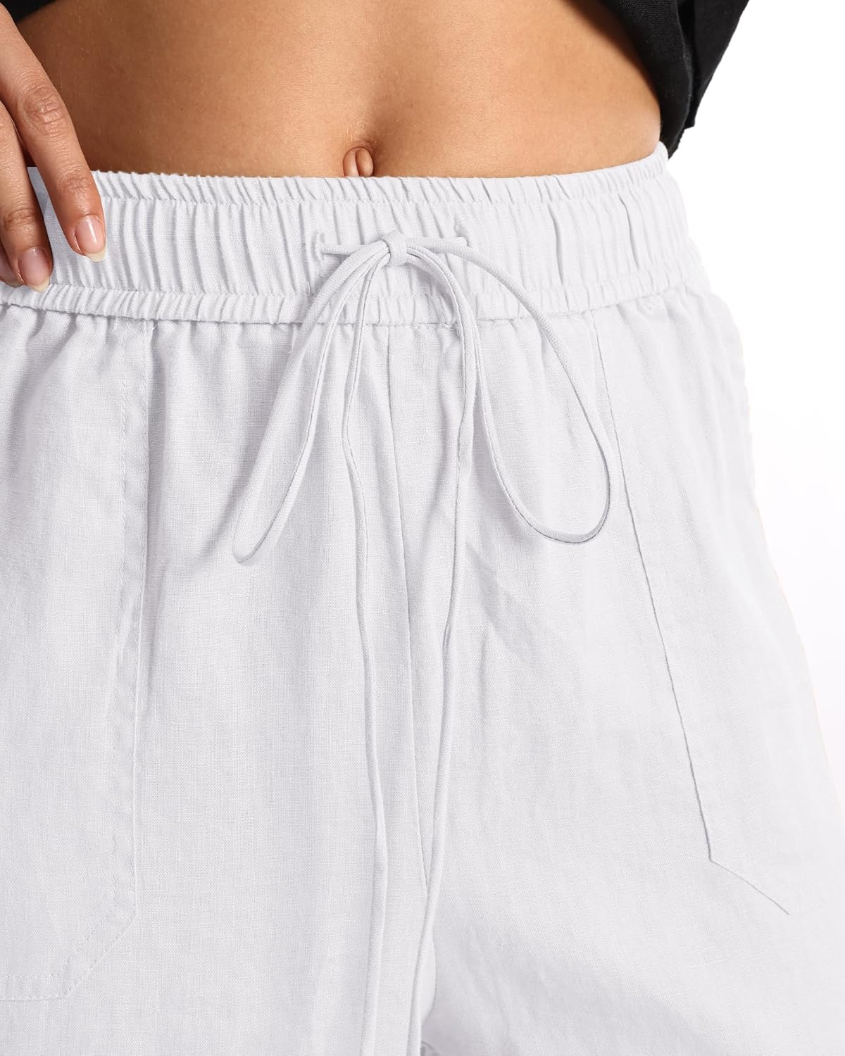 Women's Pure Linen Pants Mid Rise Drawstring Loose Fit Summer Trousers with Side Pockets - Image 5