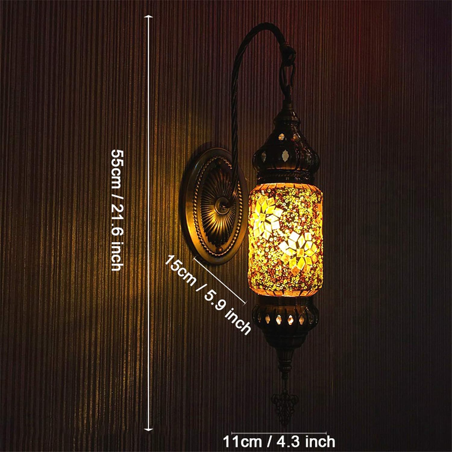 GDLight Turkish Mosaic Gooseneck Sconce Wall Lamp Bohemian Lantern Wall Lights Moroccan Handmade Glass Bedside Lamp for Living Room Bedroom Hallway Balcony Cafe Bar,D