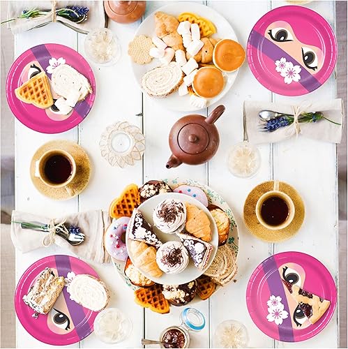 Miniatura 6 de HOME & HOOPLA Pink Ninja Party Supplies - Platos redondos de postre de papel Girl Ninja para 16 invitados