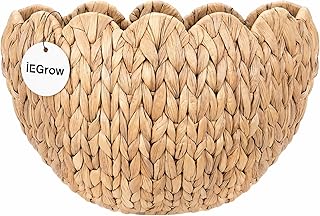 iEGrow Wicker Wall Basket, Scalloped Wall Basket Natural Water Hyacinth,...