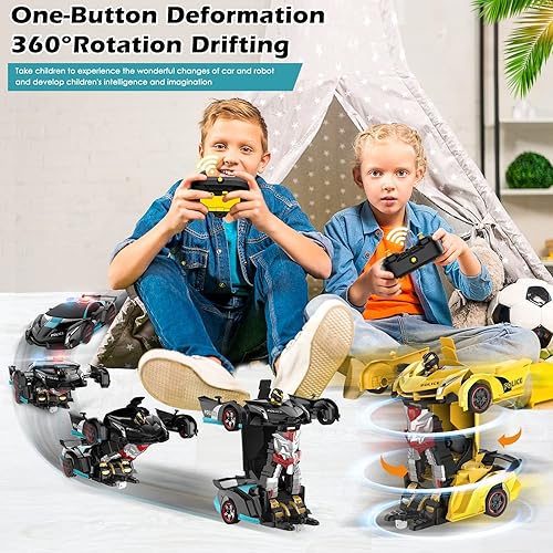 Miniatura 2 de Coche de control remoto, auto de control remoto de transformación de 2.4 GHz, juguete de coche de policía a escala 118 con luz intermitente,
