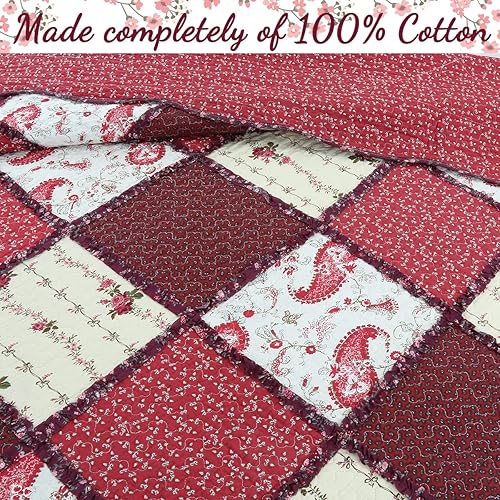 Miniatura 4 de Cozy Line Home Fashions Juego de ropa de cama reversible de algodón reversible de 3 piezas con estampado floral de rosa roja y volantes festoneados