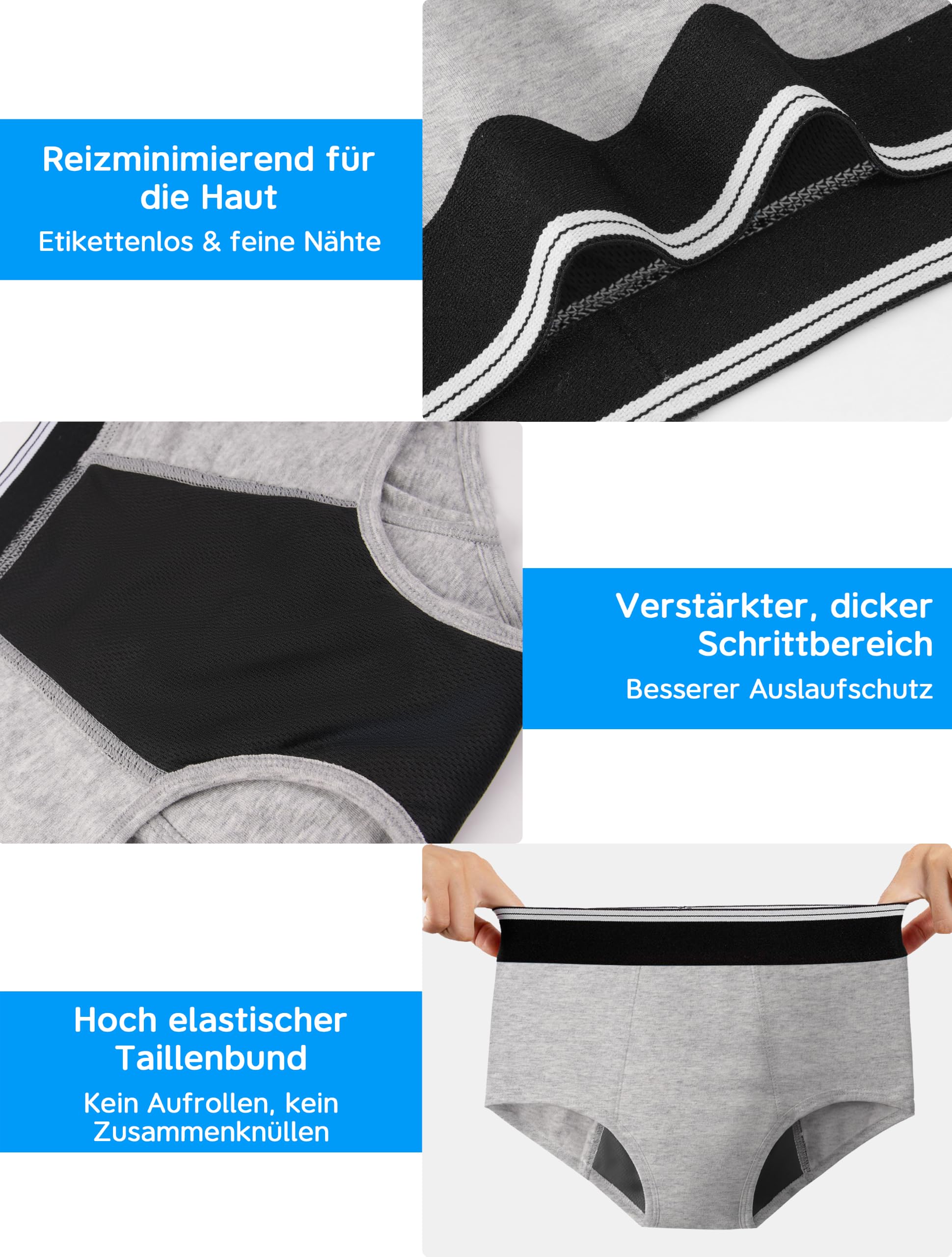 TIICHOO Inkontinenz Unterhosen Kinder Waschbare 40ml Saugfähigkeit Inkontinenz Unterhosen Jungen Baumwolle 5er Pack