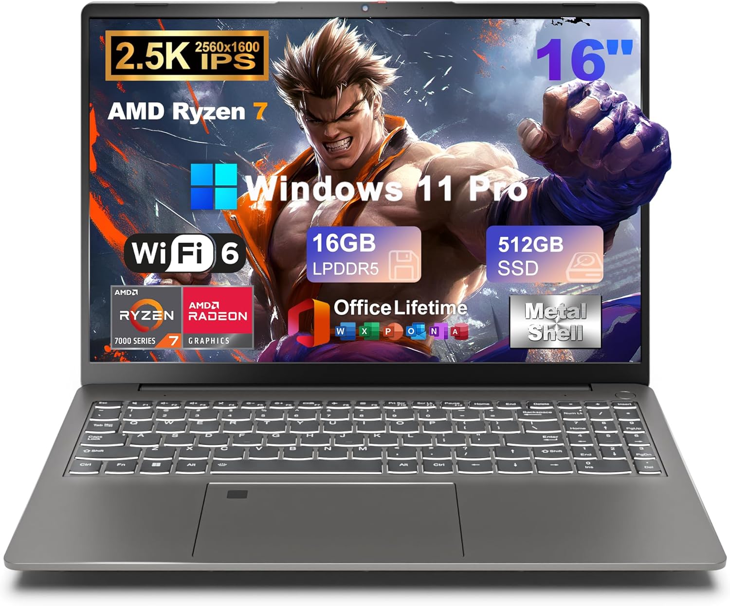 2025 16 Inch 2.5K IPS Gaming Laptop Computer, AMD Ryzen 7 6800H (Up to 4.7GHz), 16GB DDR5 512GB SSD, AMD Radeon 680M, WiFi 6, Type-C, Webcam, Fingerprint, Backlit Keyboard, Windows 11 Pro w/ MS Office 2025 16 Inch 2.5K IPS Gaming Laptop Computer, AMD Ryzen 7 6800H (Up to 4.7GHz), 16GB DDR5 512GB SSD, AMD Radeon 680M, WiFi 6, Type-C, Webcam, Fingerprint, Backlit Keyboard, Windows 11 Pro w/ MS Office