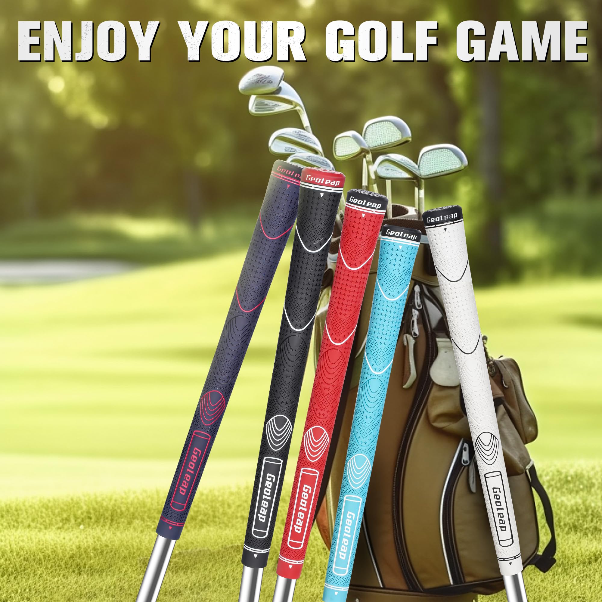 Geoleap Gummi-Golfgriff-Set, 13 Stück, Griffe mit 15 Bändern und Griffen mit allen Reparatur-Sets zur Auswahl, rutschfest und stoßdämpfend, Daumenmuster-Design, Allwetter-Leistung und hohe