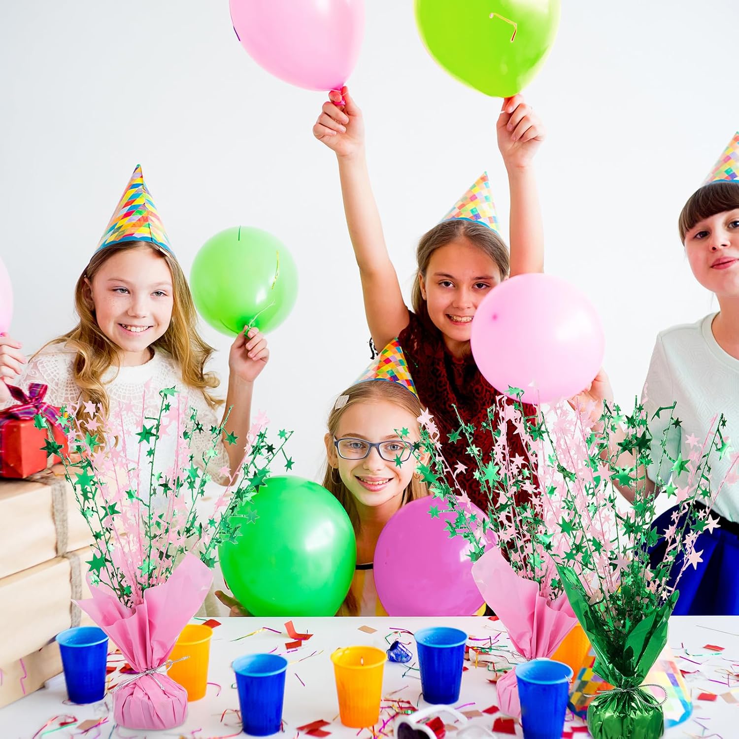 Geelin 6 Pack Witch Theme Party Supplies Pink and Green Metallic Foil Spray Centerpiece Star Table Decoration for Birthday Wedding Anniversary Graduation Holiday Party Supplies Decor