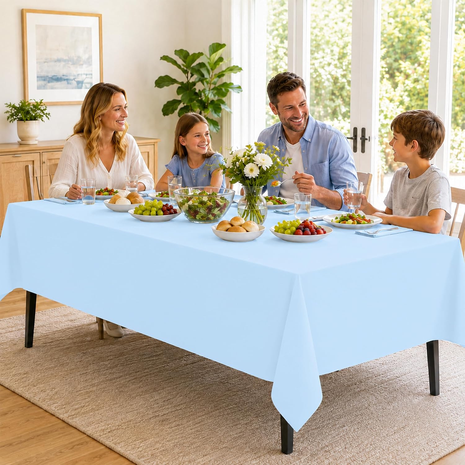 4 Pack Light Blue Plastic Tablecloths, 54 x 108 Inch Disposable Covers image 4