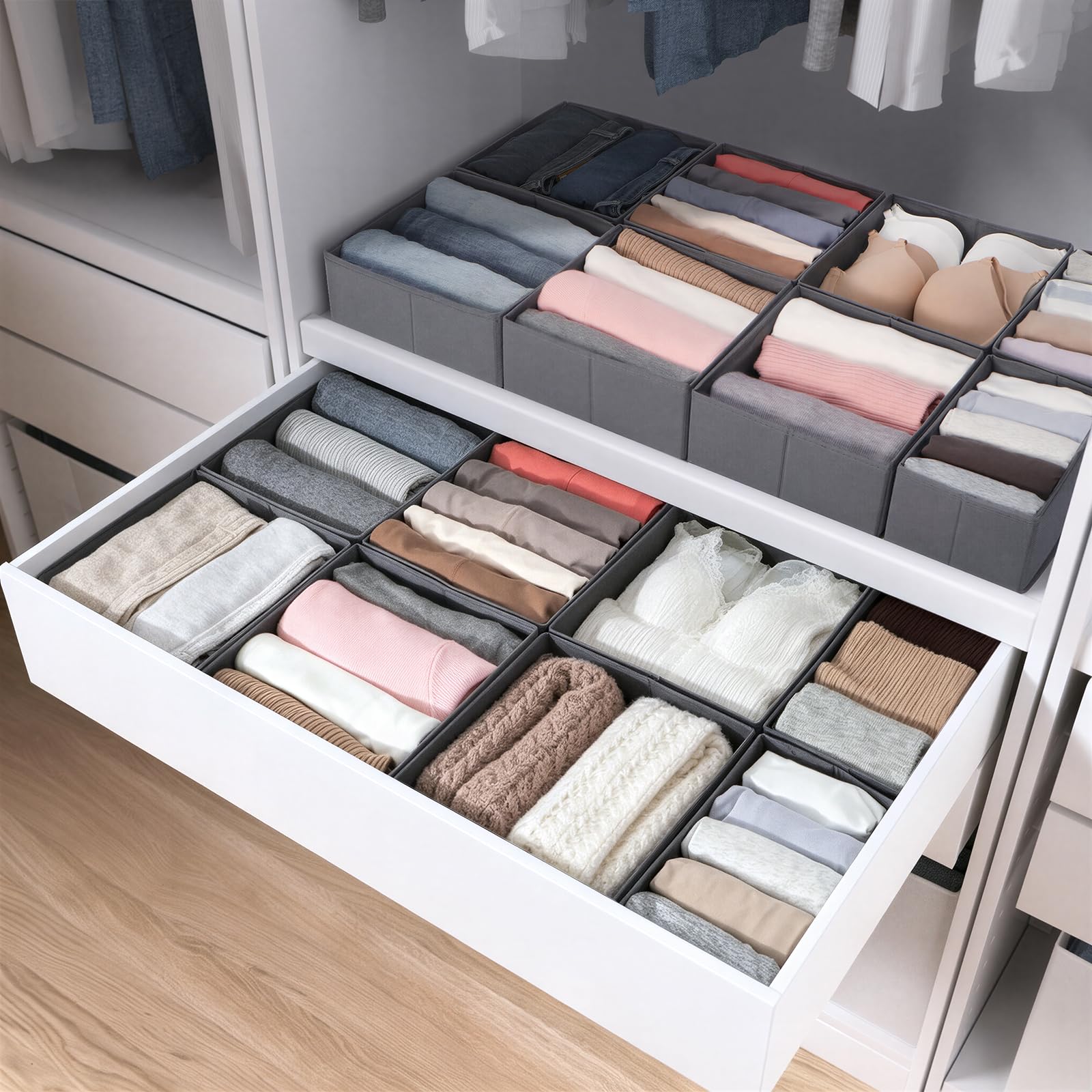 Set di 16 organizer per cassetti adatti per guardaroba PAX, 100 x 58 cm, pieghevole, per vestiti e vestiti per bambini, design modulare, stabile, grigio