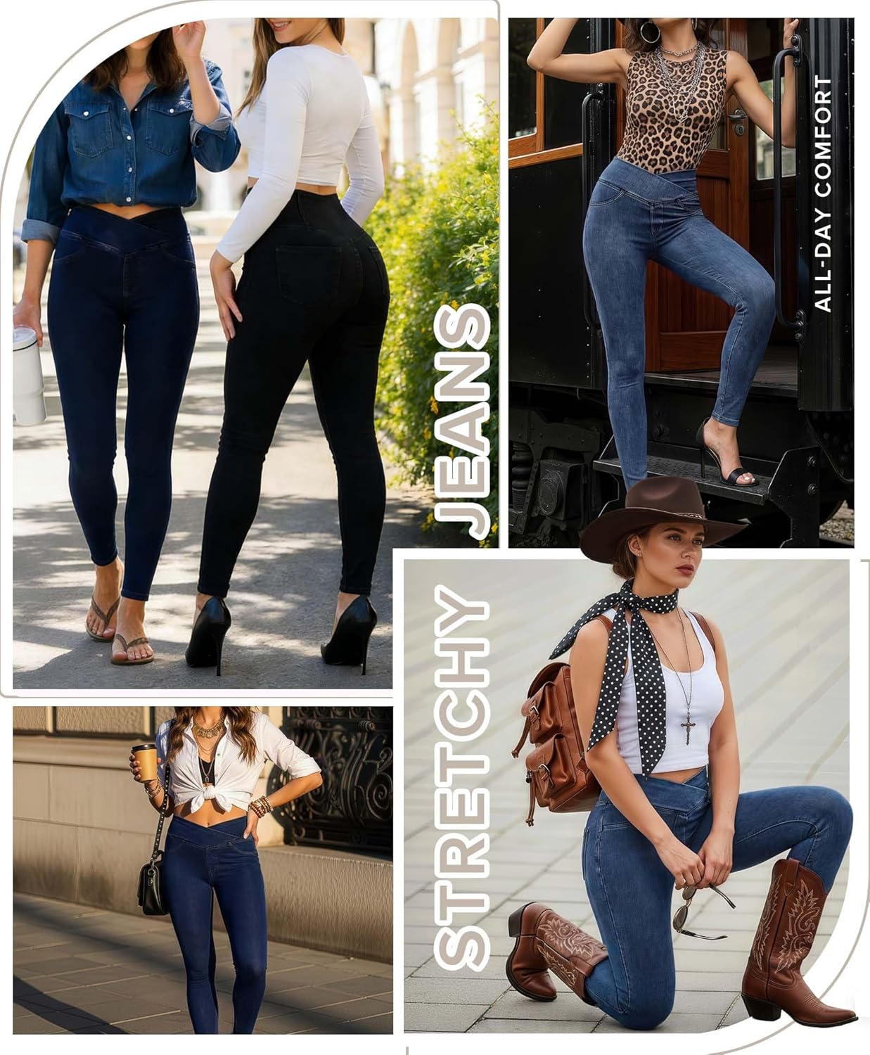 BRXL Skinny Jeans for Women Stretchy High Waisted Soft Crossover Jeggings Cute Cotton Denim Leggings with Back Pockets - Image 2