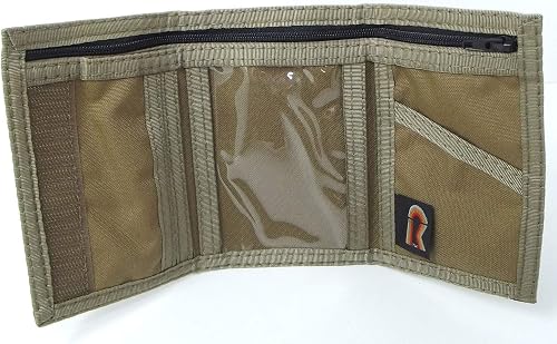 Nylon Trifold ID Wallet w/Outside & Inside ID. Hook & Loop. Made in USA (Coyote Brown)