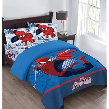 Amazon Com Marvel The Spiderman Webbed Wonder Twin Comforter Set With Fitted Sheet Home Kitchen