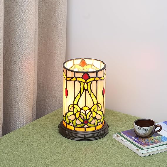 Tiffany Style Stained Glass Matam Table Lamp Living Room Bedroom Bedside Flower Vase Decor Small Night Light Cute Kids Accent E12 Led Cottage Aesthetic Nightstand Cylinder Vintage Desk Lamp [Energy Class F]