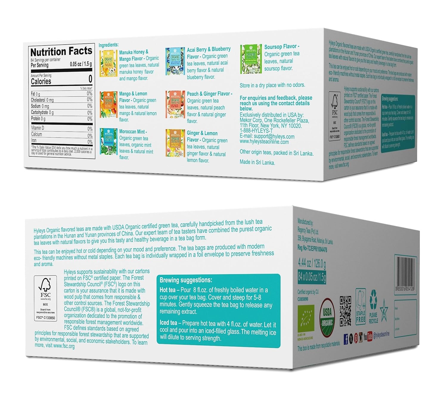 Hyleys Organic Green Tea 7 Assorted Flavors - 84 Tea Bags