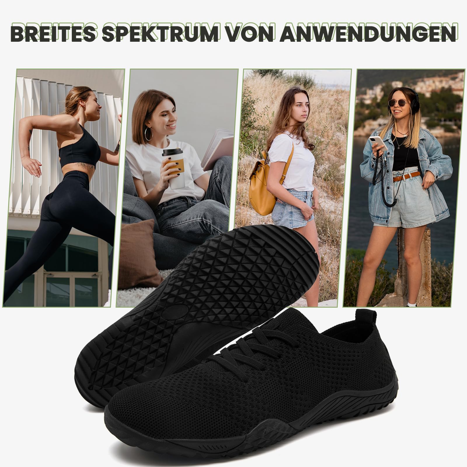 Barfussschuhe Damen Weich Turnschuhe Hallenschuhe Atmungsaktiv Laufschuhe Trainlaufschuhe Bequem Sportschuhe Barfußschuhe Fitnessstudio rutschfest