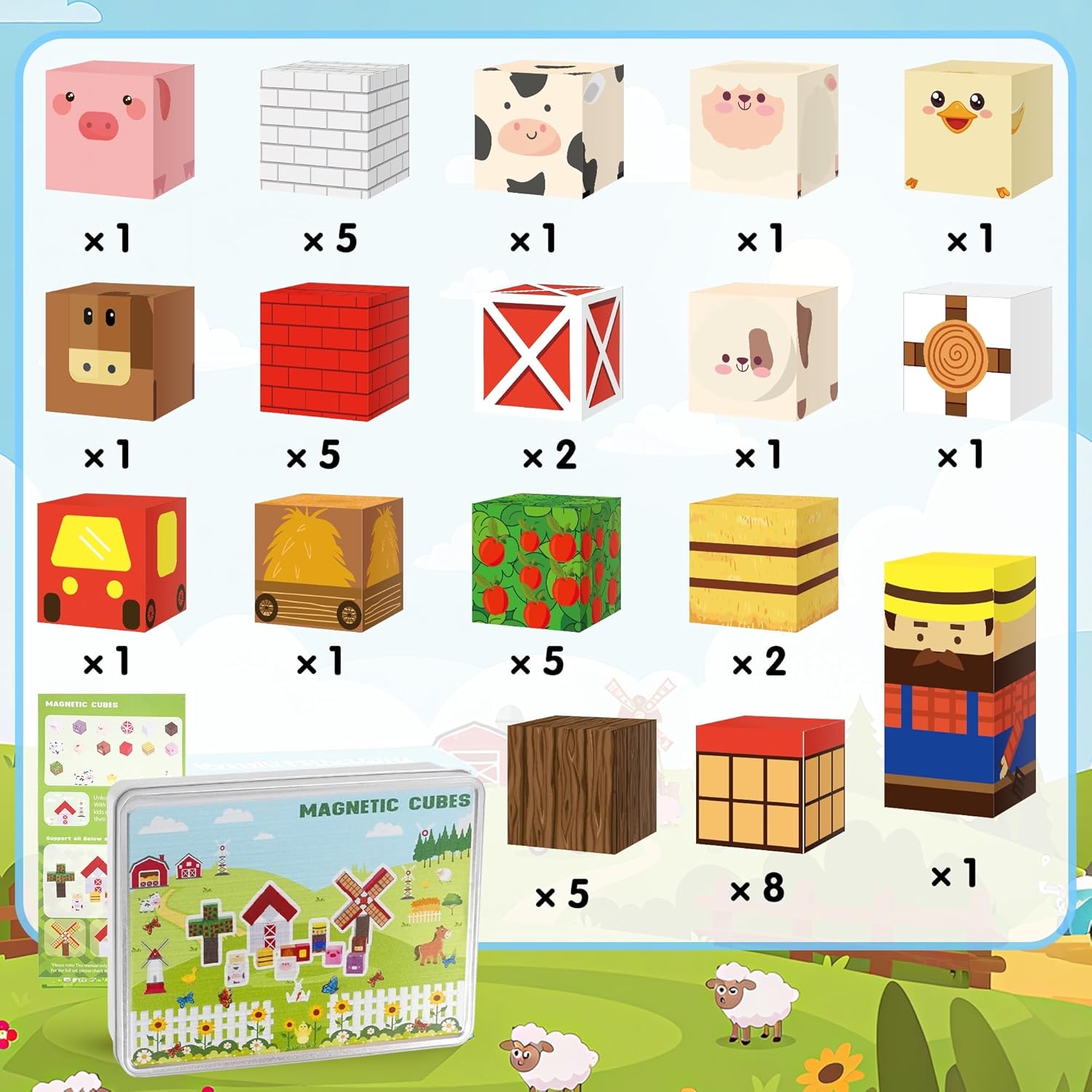 Magnetic Blocks Travel Toys: 42PCS Farm Magnet Building Block, Mini Magnetic Cubes Travel Set for Kids Ages 3-8, STEM Game for Boys Girls, Sensory Learning Gifts for Christmas Birthday Holiday