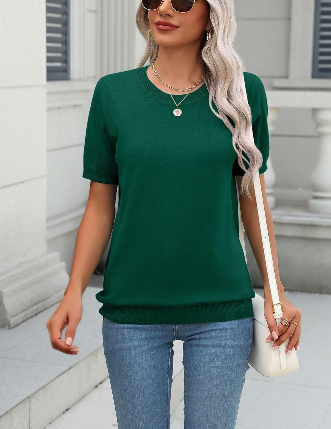 Zeagoo Womens Summer Short Sleeve Tops Crew Neck Lightweight Pullover Sweaters Loose Dressy Casual Blouse Basic Clothes - Image 2