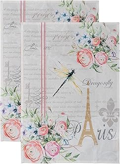 Maison d' Hermine Kitchen Towels Set of 2 100% Cotton 70 CM x 50 CM Reusable Cloth Tea Dish Towels Absorbent with Hanging Loop for Kitchen Dining Easter decorations (Champ De Mars)