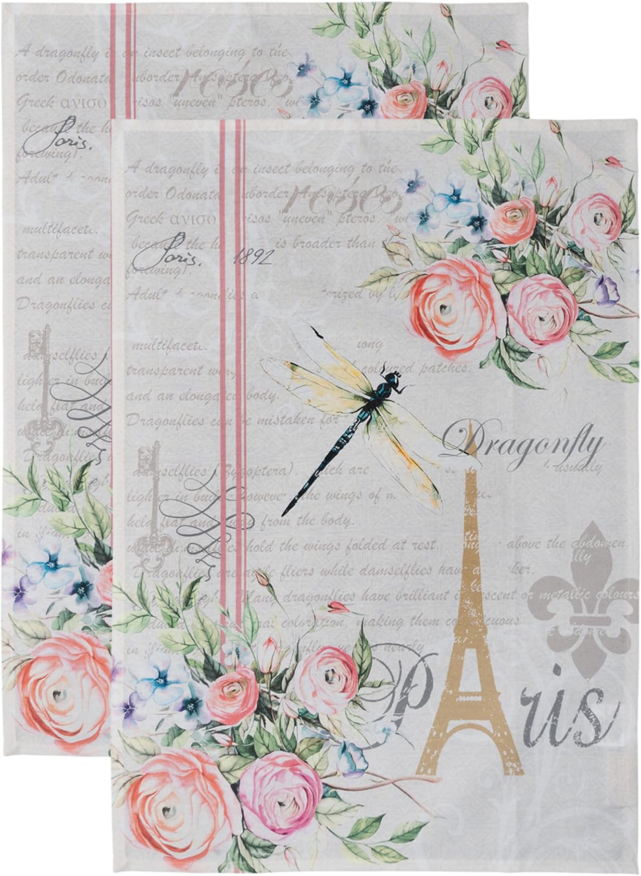 Maison d' Hermine Kitchen Towels Set of 2 100% Cotton 70 CM x 50 CM Reusable Cloth Tea Dish Towels Absorbent with Hanging Loop for Kitchen Dining Easter decorations (Champ De Mars)