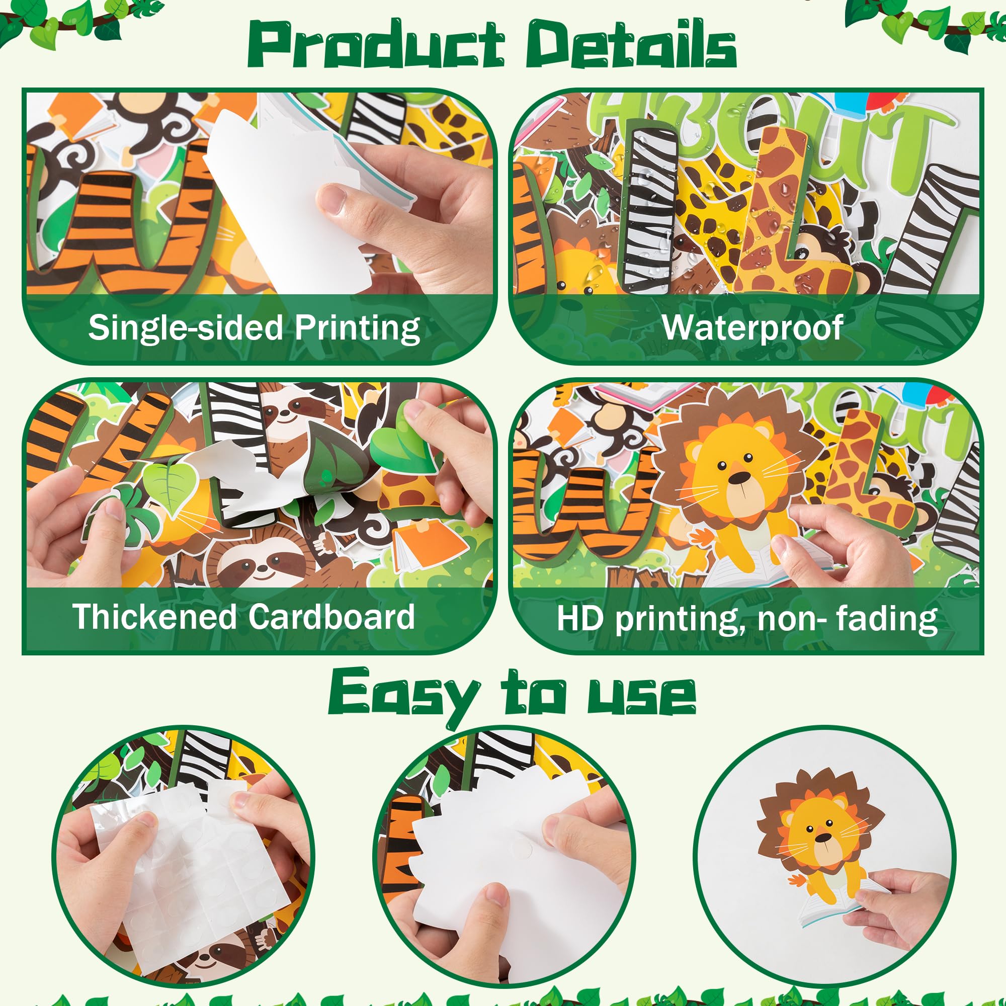 91Pcs Wild About Learning Animals Bulletin Board Back to School Classroom Decoration Wild Animals Leaves Cutouts Learning Book Study Wall Decals for Preschool Chalkboard Window Door Supplies - Image 3