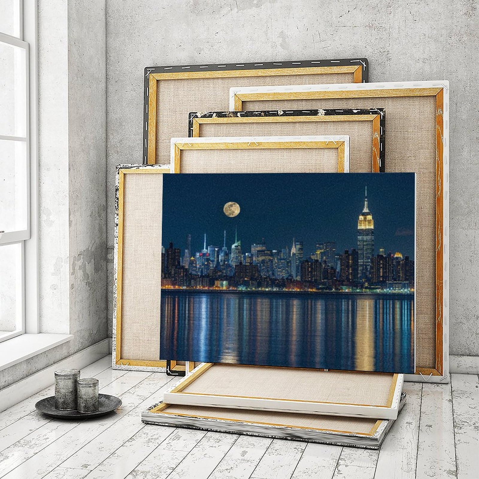 Amazon | 湾に映るニューヨークの夜景 数字キットによる絵画 数字油絵