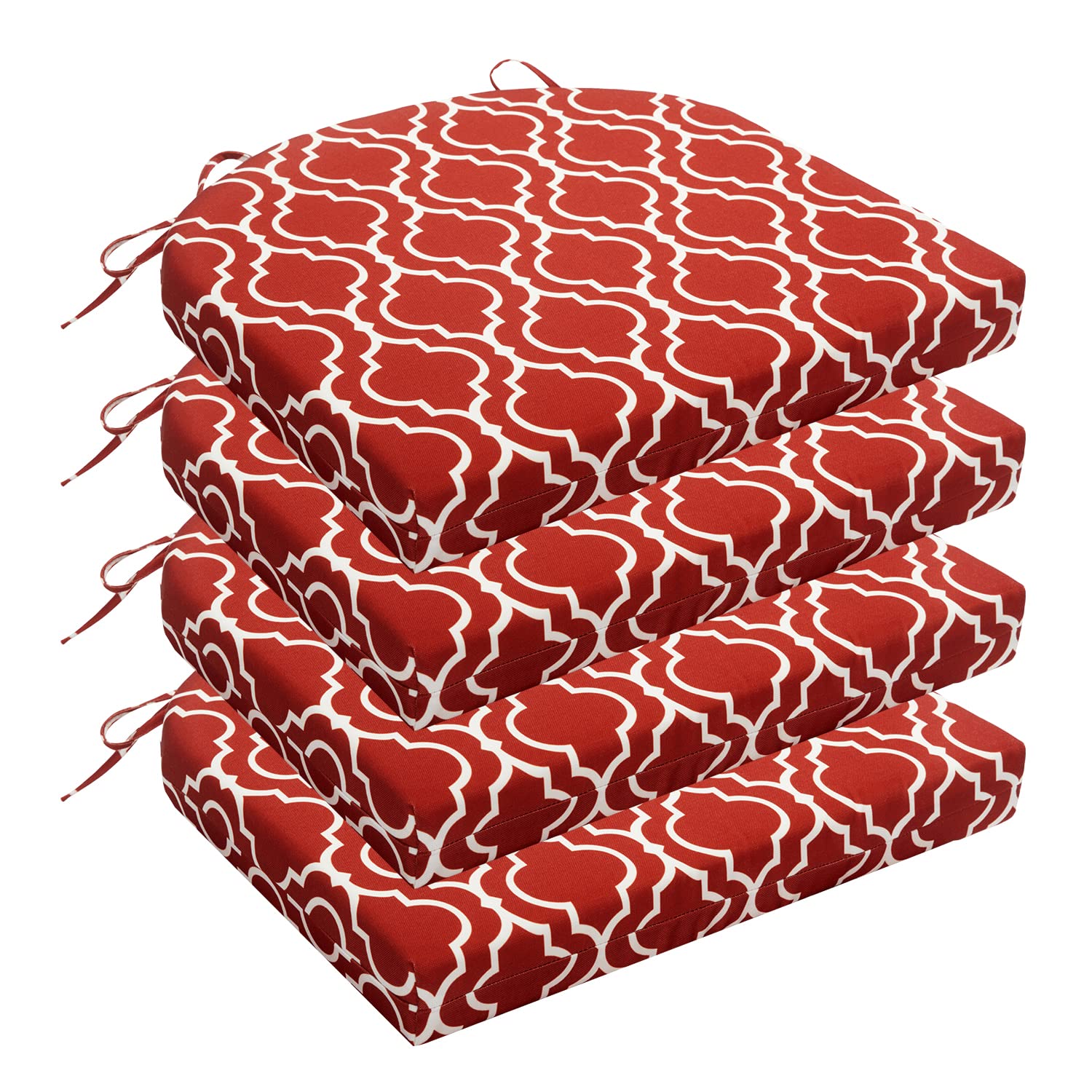 Wellsin Outdoor Chair Cushions for Patio Furniture - Patio Chair Cushions Set of 4 - Waterproof Round Corner Outdoor Seat Cushions 17"X16"X2", Trellis Red