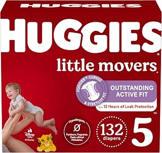 Size 5 Diapers, Little Movers Baby Diapers, Size 5 (27+ lbs), 132 Count (2 Packs of 66), Packaging May Vary
