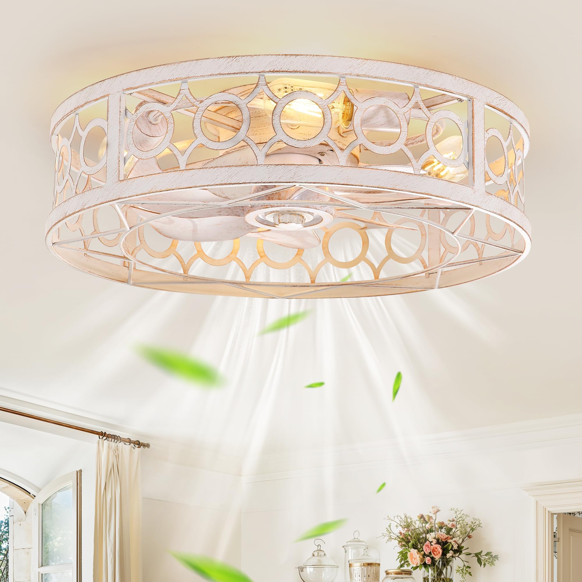ABEAJAT Wood Farhouse Ceiling Fans With Lights Reote Control, 27 Inch