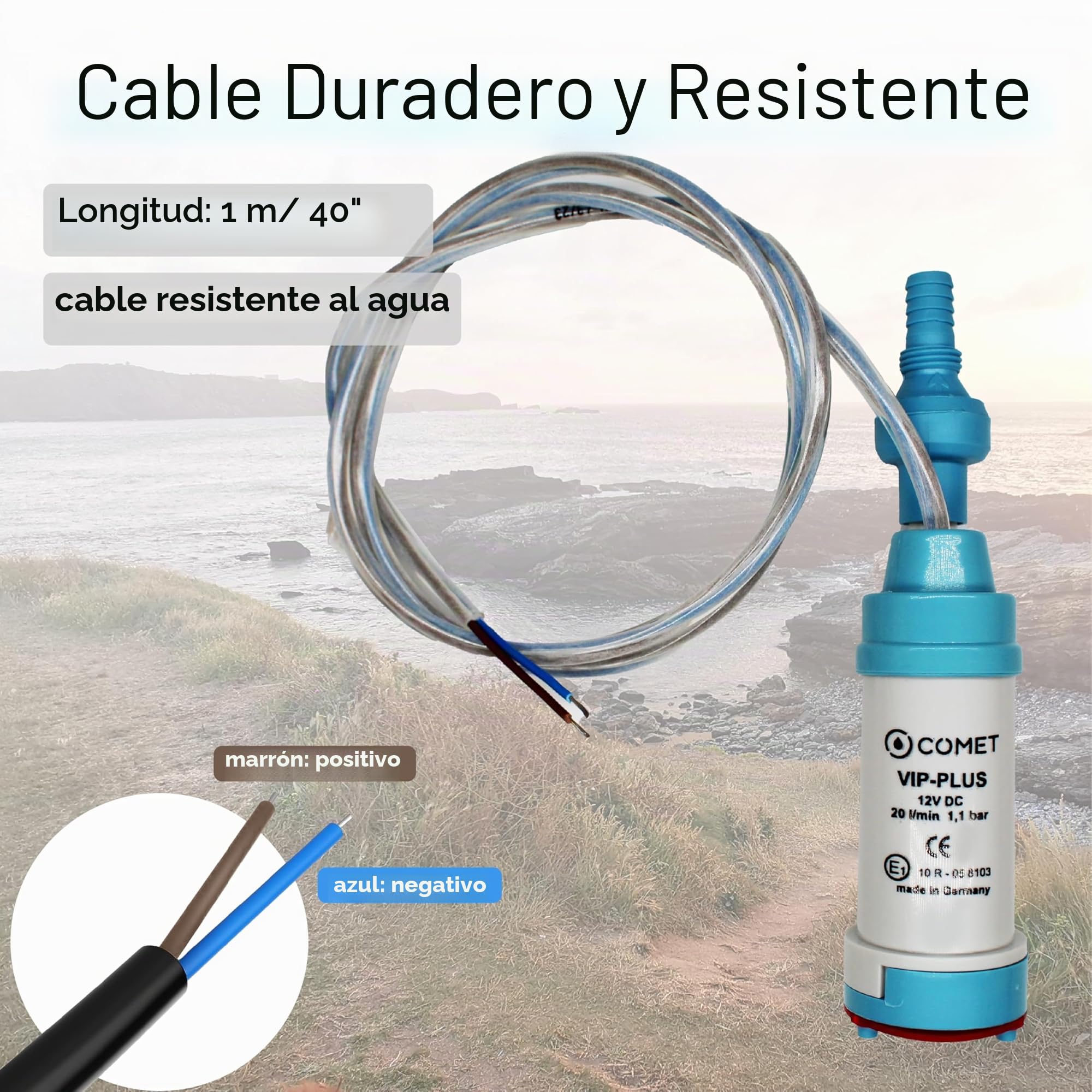 Comet VipPlus - Bomba de agua con válvula antirretorno (fija) + filtro con set de libro electrónico para camping, para autocaravanas, caravanas - bomba sumergible de 12 V