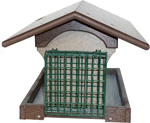 Miniatura 5 de Comedero grande de plástico de polietileno para pájaros con dos jaulas de sebo para aves silvestres al aire libre, fabricado en Estados Unidos