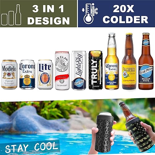 Miniatura 24 de Enfriador de latas universal aislado 3 en 1 – Aislador al vacío de doble pared de acero inoxidable delgado para botellas de cerveza de lata regular