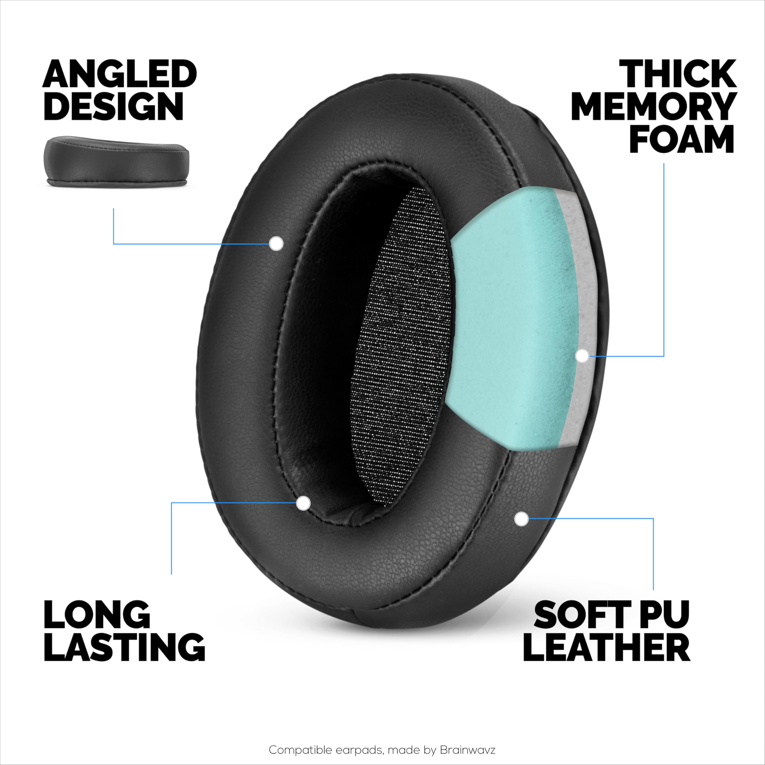 Coussinets de rechange pour casque Sennheiser Momentum 2 – Cuir PU souple et mousse à mémoire de forme pour plus de confort (noir) Brainwavz