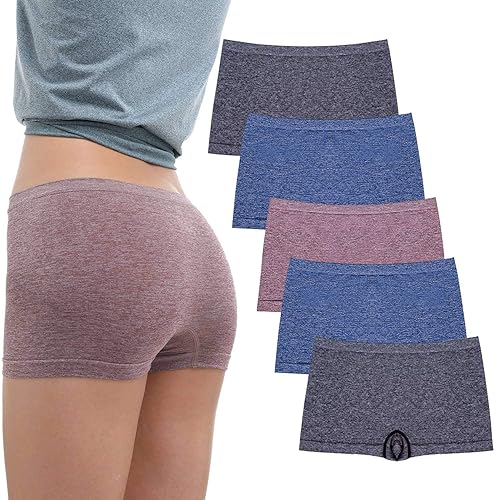 R RUXIA Women's Boyshorts Underwear Seamless Boy Shorts Panties Soft Stretch Boxer Briefs 5 Packs - 5pack (Black,black,blue,blue,light Coffee) - Small