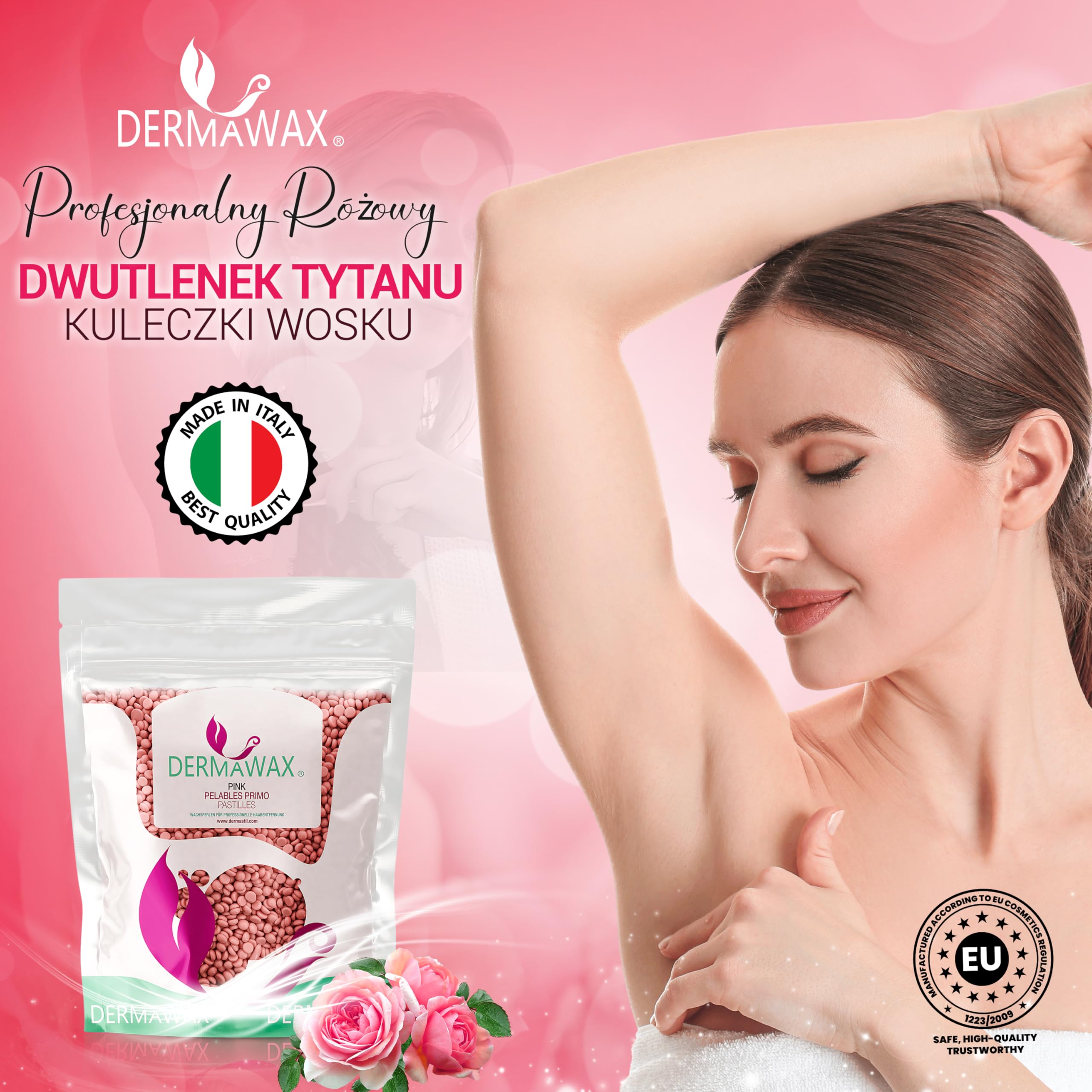 Perły woskowe bez paska wosk do usuwania włosów dla kobiet i mężczyzn - Dermawax różowy różowy wosk profesjonalny strój do twarzy pod pachami - 1 kg