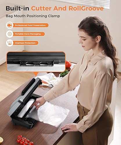 Miniatura 7 de Máquina selladora al vacío de 95 kpa, sellador de alimentos automático comercial, potente sistema de sellado con doble sellado térmico, Negro