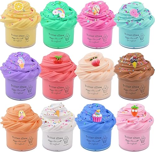 Miniatura 3 de Paquete de 12 juguetes de limo de mantequilla con lindos dijes de unicornio, mini juguetes perfumados para aliviar el estrés, suaves y elásticos,