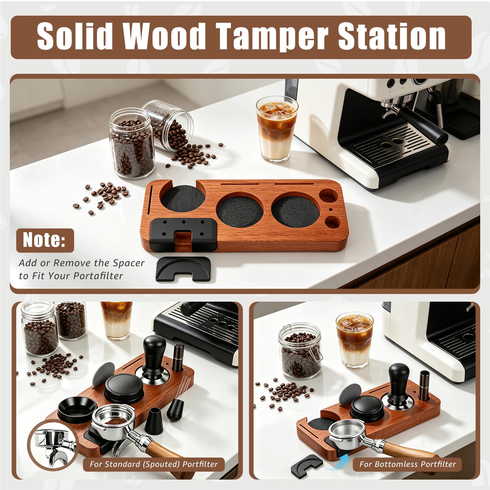 Set Accessori Espresso 8 Pezzi, Pressino 51 mm con Stazione Pressino, Livellatore, Strumento WDT, Anello Dosatore, Spazzola, Puck Screen, Frustino – per Macchine Espresso