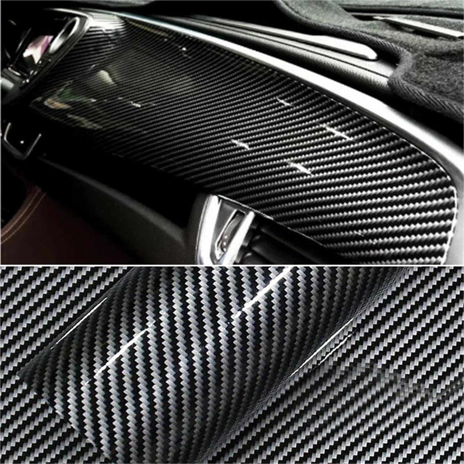 2D Black Silver Twill Carbon Fiber Film 2D Glossy Carbon Fiber Vinyl Film Auto Wrapping Vinyl wrap foil car Sticker(Black Grey Twill,152CM X 60CM)