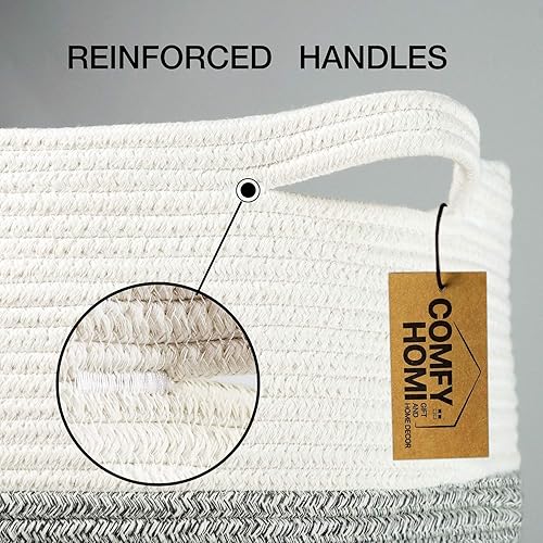 Miniatura 3 de COMFY-HOMI 4 cestas = 2 cestas altas de cuerda de 18 x 16 pulgadas con asa + 2 cestas pequeñas de regalo blancas, color blanco y marrón/blanco y gris