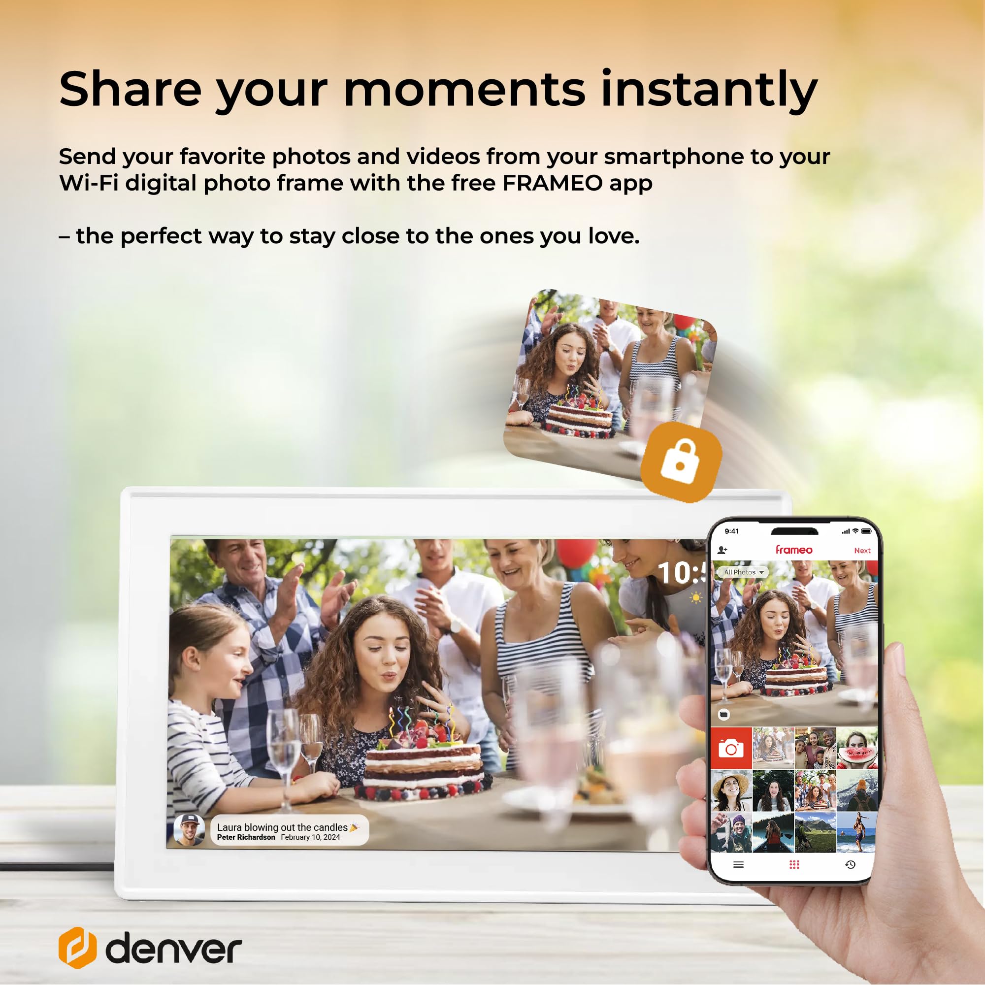Denver PFF-1515W cyfrowa ramka na zdjęcia Wi-Fi – ekran dotykowy Full HD IPS 15,6", zintegrowane oprogramowanie FRAMEO, bezprzewodowe udostępnianie, automatyczne wyłączanie nocne, pamięć 16 GB, biała