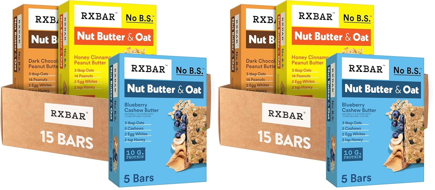 RXBAR Nut Butter and Oat Protein Bars, Protein Snack, Snack Bars, Variety, (Pack of 30)