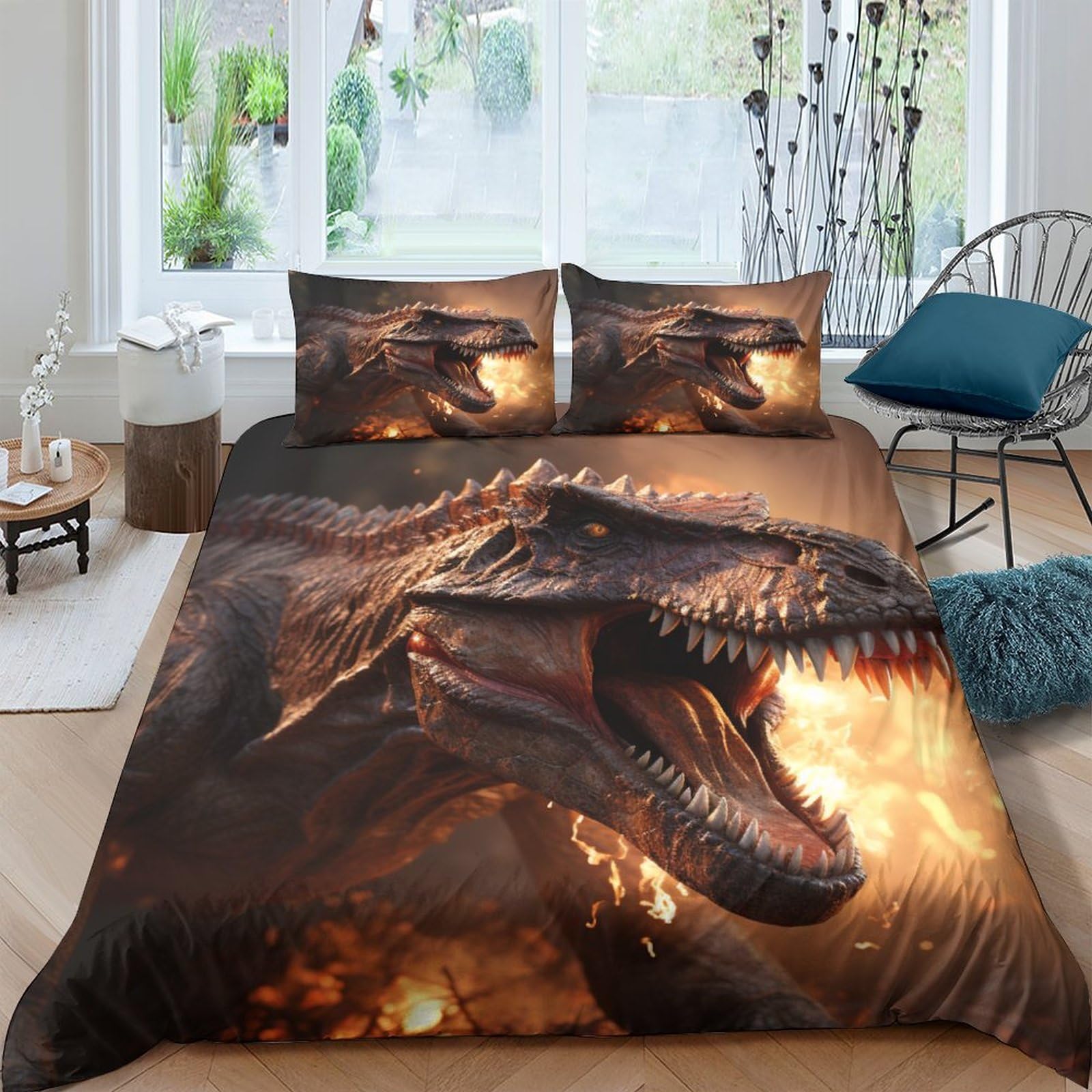 Parure de couette dinosaure en coton et microfibre douce, linge de lit grand confort multicolore