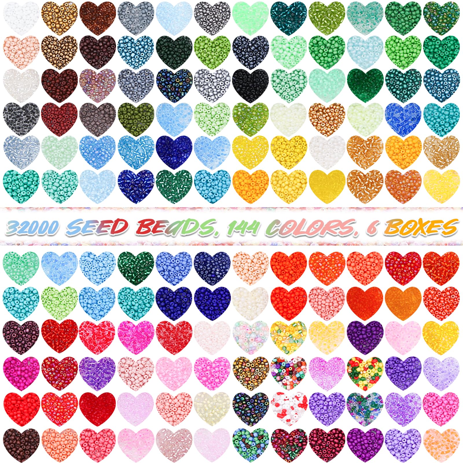 Kit de cuentas de cristal de 3 mm, cuentas de cintura pequeña 8/0 con pinzas elásticas para hacer joyas (144 colores)