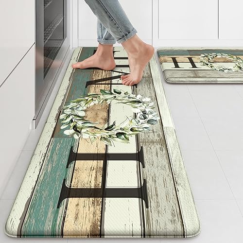 KIMODE 2 tapetes de cocina, acolchados antifatiga, alfombras y tapetes de cocina de granja, antideslizantes, impermeables, para piso, tapete de