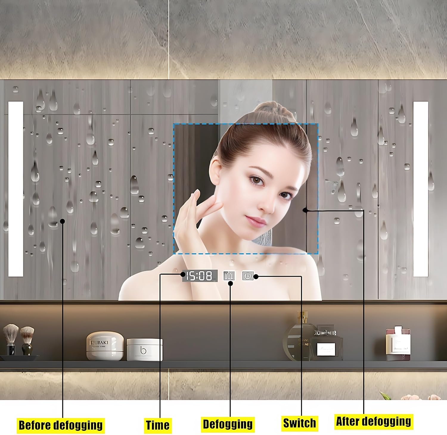 Double Bathroom Vanity with Sink - Floating Bathroom Vanity with Smart Defog Mirror Cabinet Included, Multi-Layer Solid Wood Material, Wall Mounted