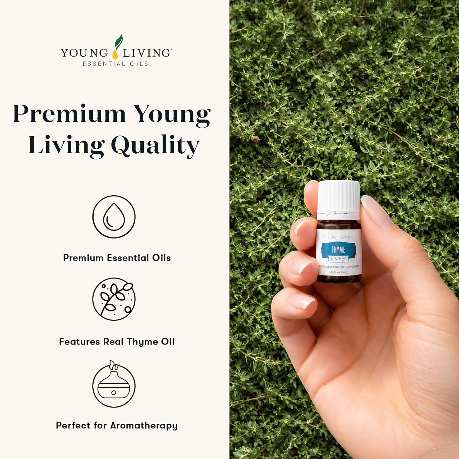Young Living Thyme Vitality 5ml – 100% Pure Culinary Essential Oil with Bold Flavor | with Naturally Occurring Thymol | Great for Savory Dishes